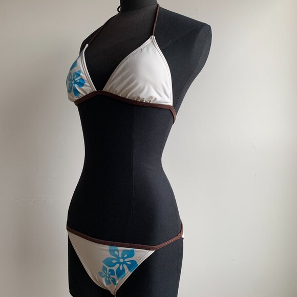 Billabong BLUE CRUSH era Vintage bikini cream & blue floral triangle set RARE - Picture 5 of 6